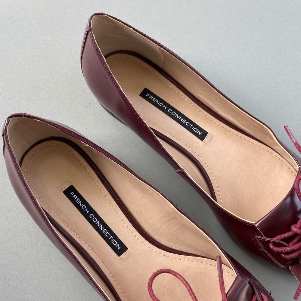 French Connection Burgundy flat shoes with laces - Picture 7 of 9